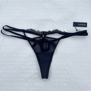 NWT Lounge Strappy Satin and Lace G-String Thong in Black, L